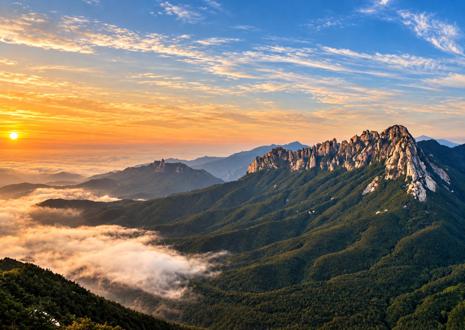 Ulsanbawi rock peaks in Seoraksan National Park, South Korea